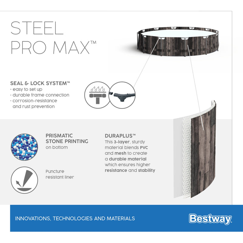Piscina con struttura rotonda effetto legno Steel Pro MAX 366x100 cm Bestway 5614X