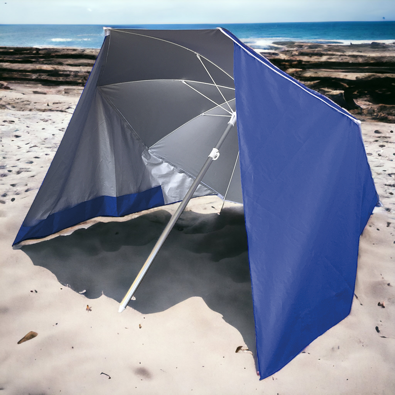 Ombrellone da spiaggia Ø2 metri con 2 tende laterali da sole e 4 tasche porta oggetti Susy