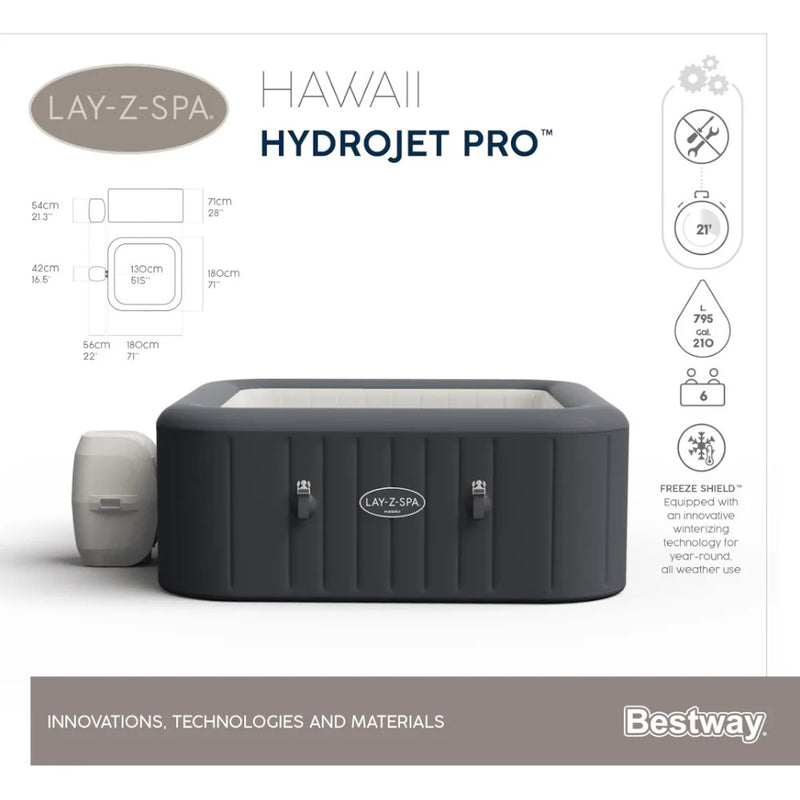 Piscina SPA idromassaggio grigio scuro 4-6 persone con controllo remoto tramite APP Lay-Z Spa Hawaii Hydrojet Pro BESTWAY 60031