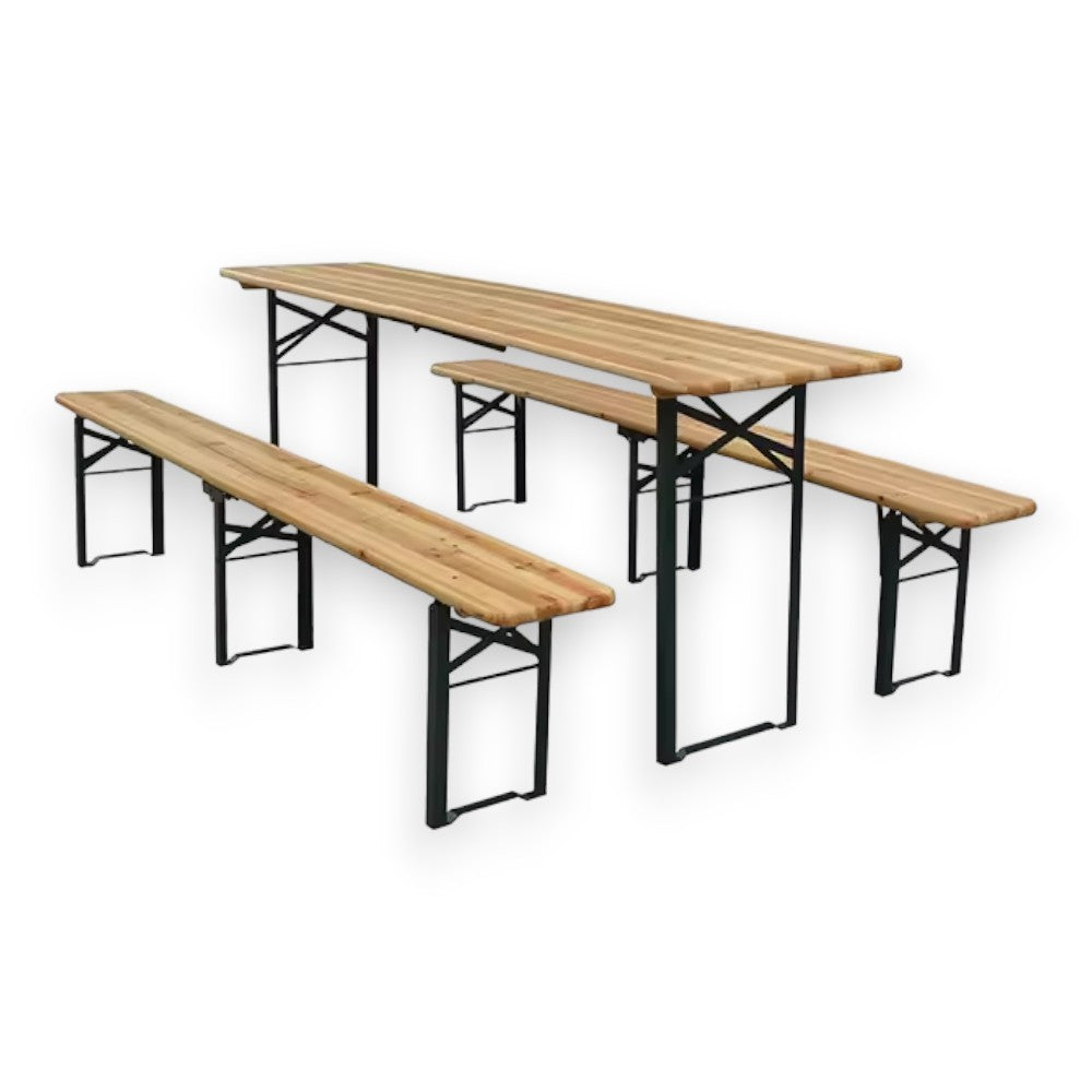 Set Panca Da Birreria Hirschgarten 4 Pezzi: 2 Panche Con Schienale Rimovibile, 119 Cm, Struttura In Acciaio Verde, Legno Verniciato, Per Esterno E Balcone