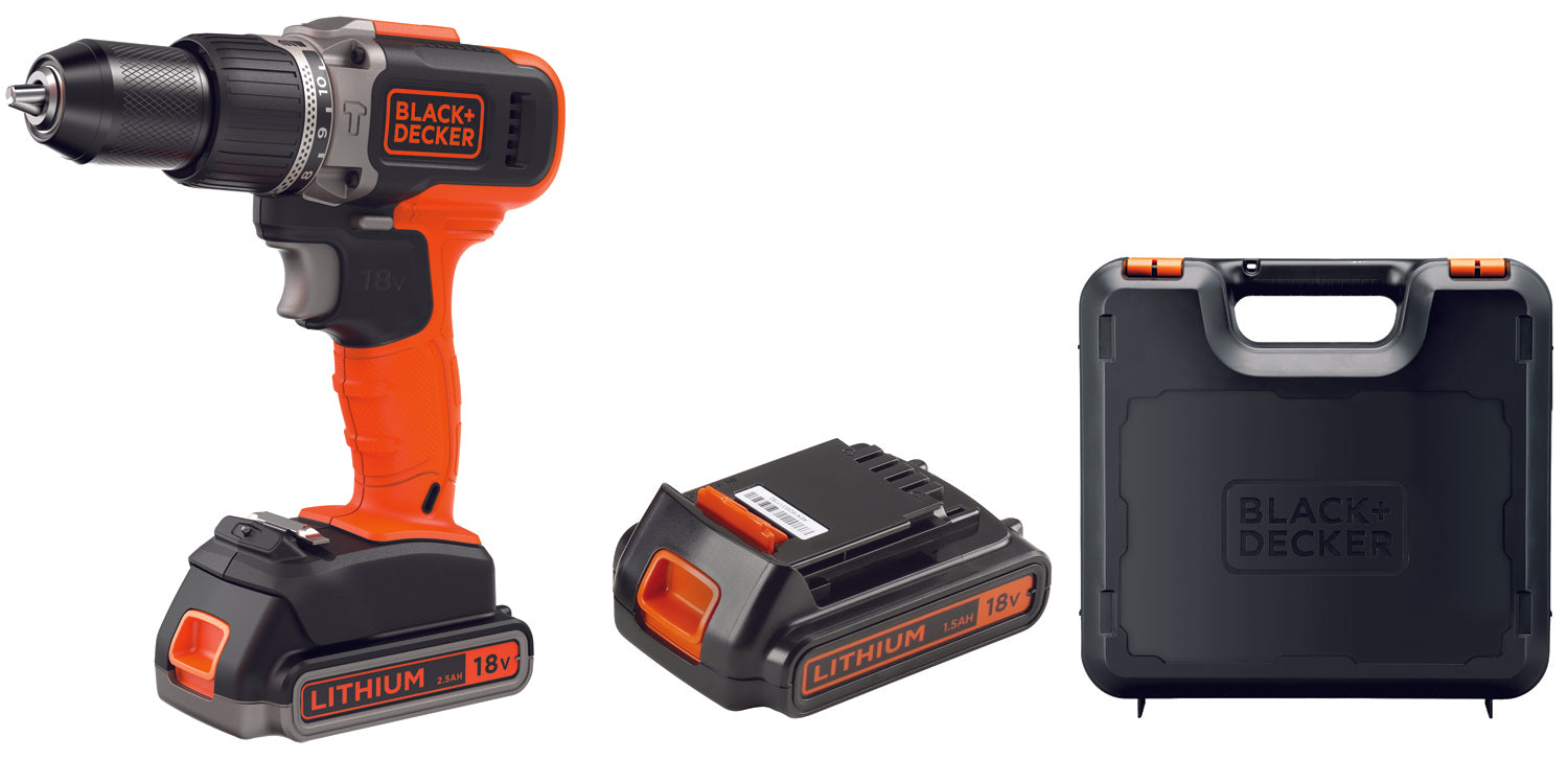 BLACK+DECKER BCD003ME2K-QW Trapano Avvitatore a percussione, 2 batterie  18V-2.5Ah e Valigetta : : Fai da te