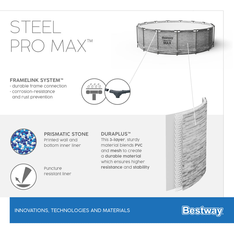 Piscina con struttura rotonda Steel Pro MAX effetto pietra 549x122 cm Bestway 5618Y