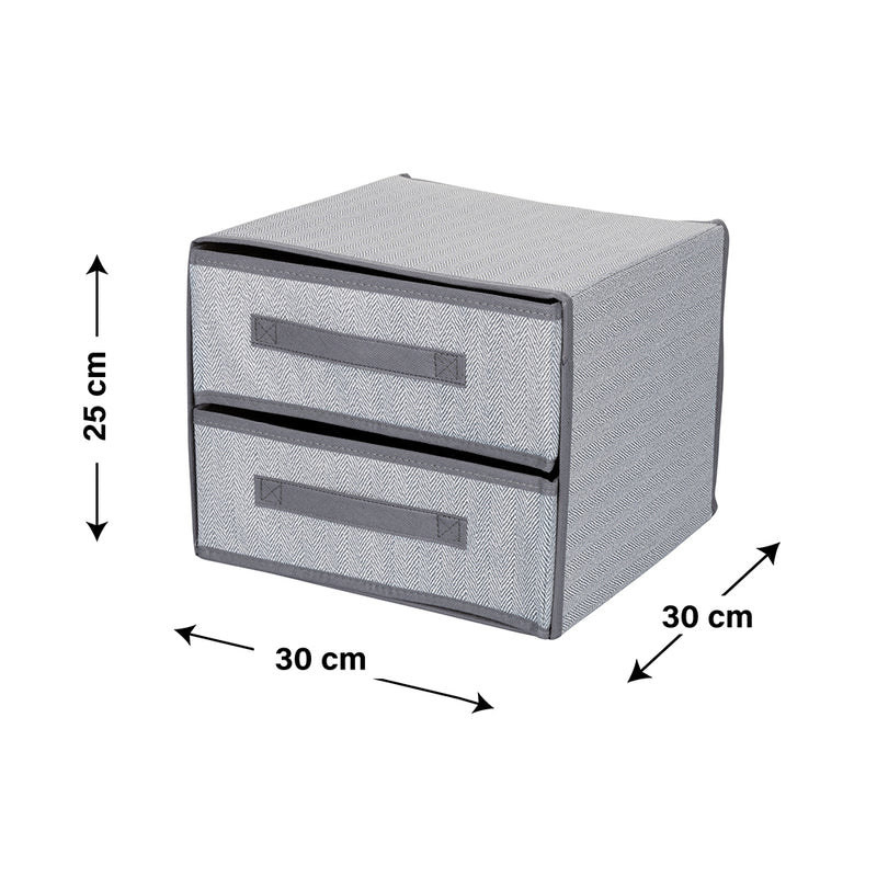 Organizer 2 cassetti con manici in tnt effetto spigato 30x30xh.25 cm