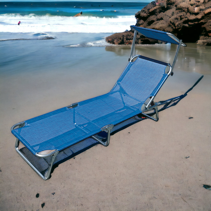 Lettino da spiaggia con tettuccio parasole e schienale regolabile in textilene con manici per il trasporto 1/1 Vieste
