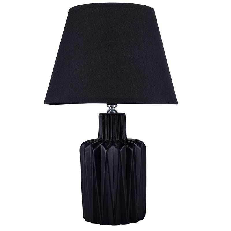 Lampada da tavolo nera in ceramica, cappello in tessuto h. 39 cm