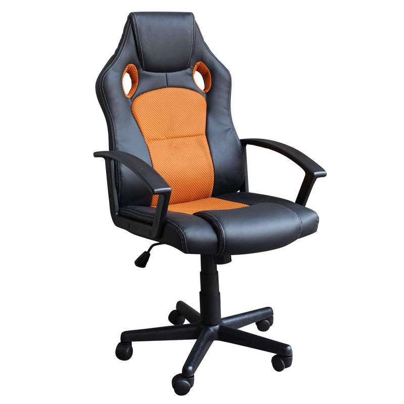 Poltrona da ufficio e gaming ergonomica in pelle nera e tessuto arancion