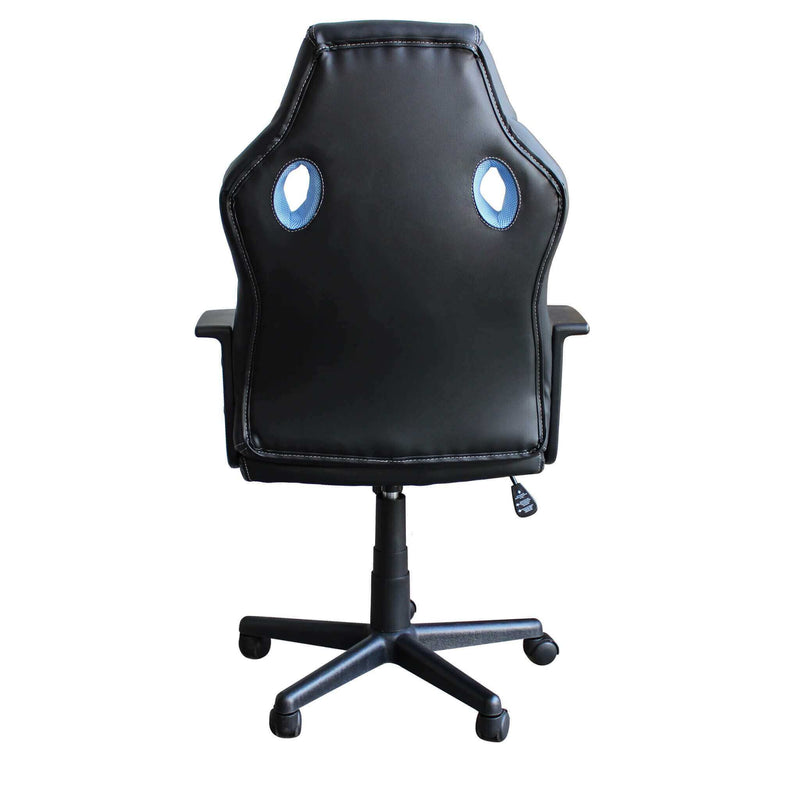 Poltrona da ufficio e gaming ergonomica in pelle nera e tessuto azzurro
