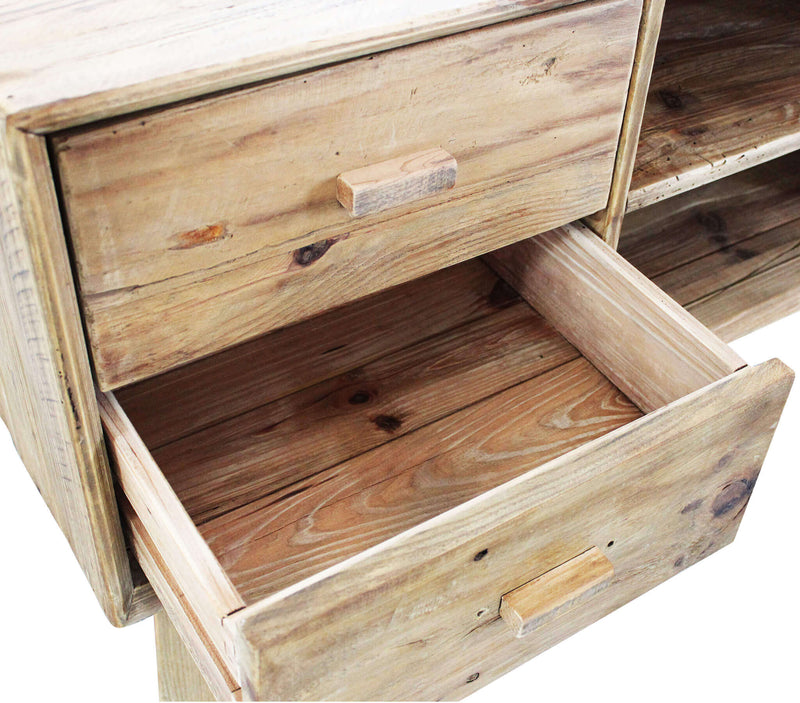 Mobile in legno di pino con 2 cassetti e 2 ripiani