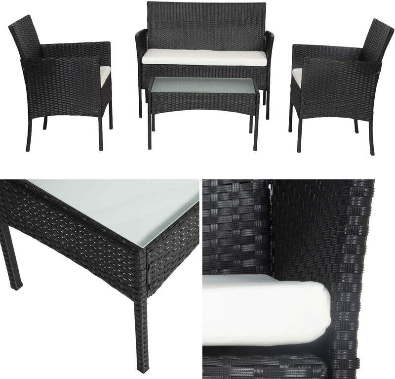 Salotto set da esterno 4 posti con poltrone divano e tavolino effetto Rattan Panama