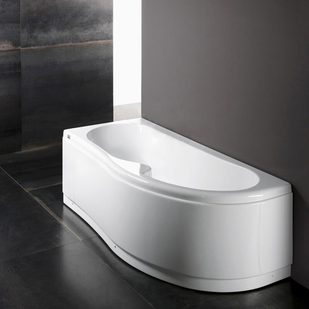 Vasca da bagno asimmetrica in acrilico bianco con telaio e pannelli 150x100 cm