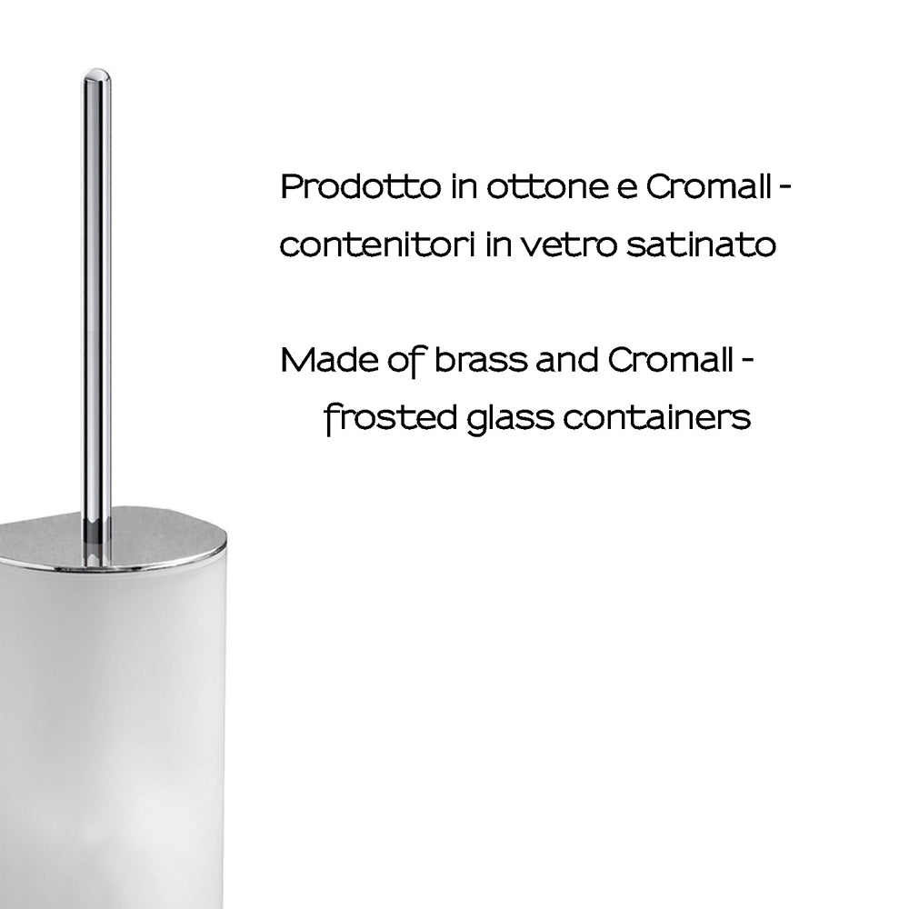 Portascopino wc cromato in ottone con setole e contenitore in vetro satinato 9.7x9x36.2 cm