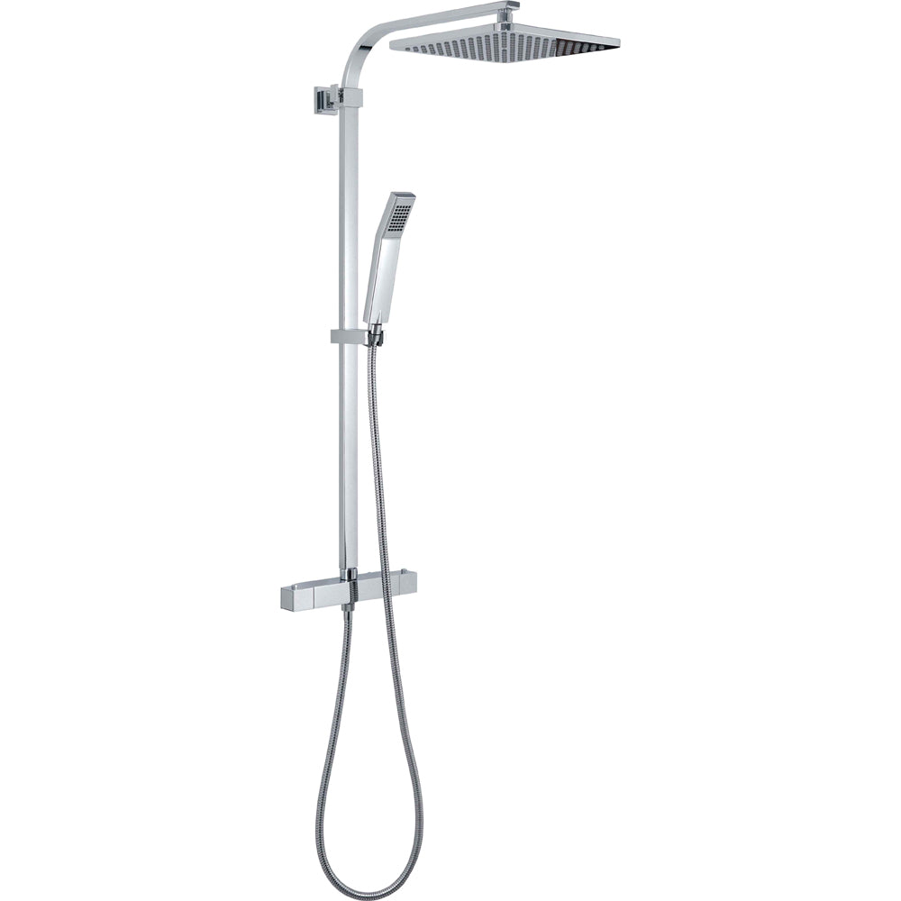 Set colonna doccia quadra cromo in acciaio inox con soffione doccetta 1 getto e miscelatore termostatico abs star mix 01