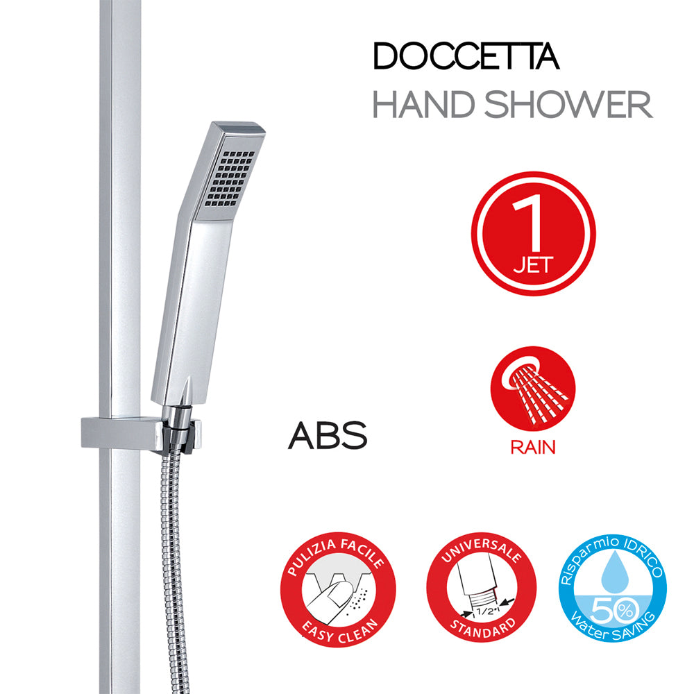 Set colonna doccia quadra cromo in acciaio inox con soffione doccetta 1 getto e miscelatore termostatico abs star mix 01