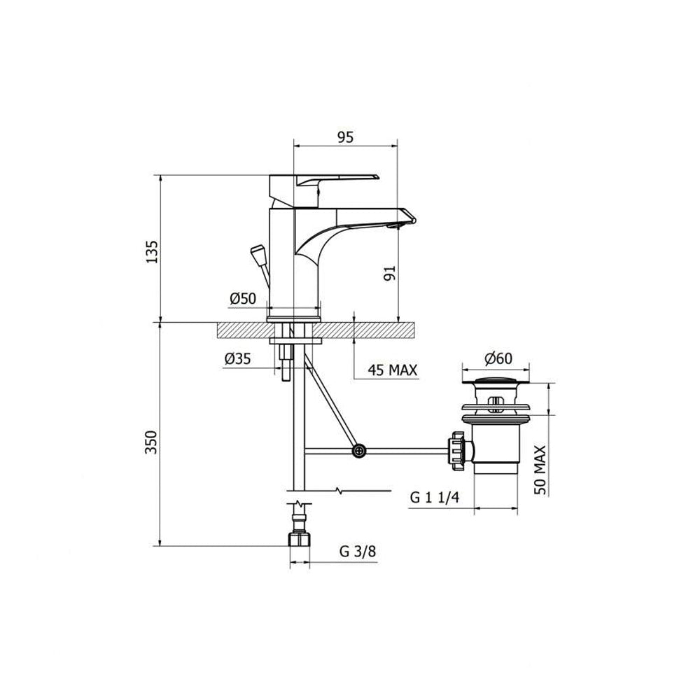 Miscelatore lavabo cromato con scarico automatico 1"1/4