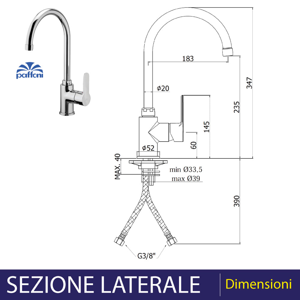 Miscelatore lavello monoforo a canna girevole