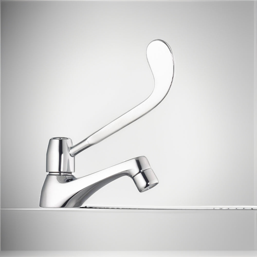 Rubinetto bagno cromato collo cigno a leva clinica per lavabo