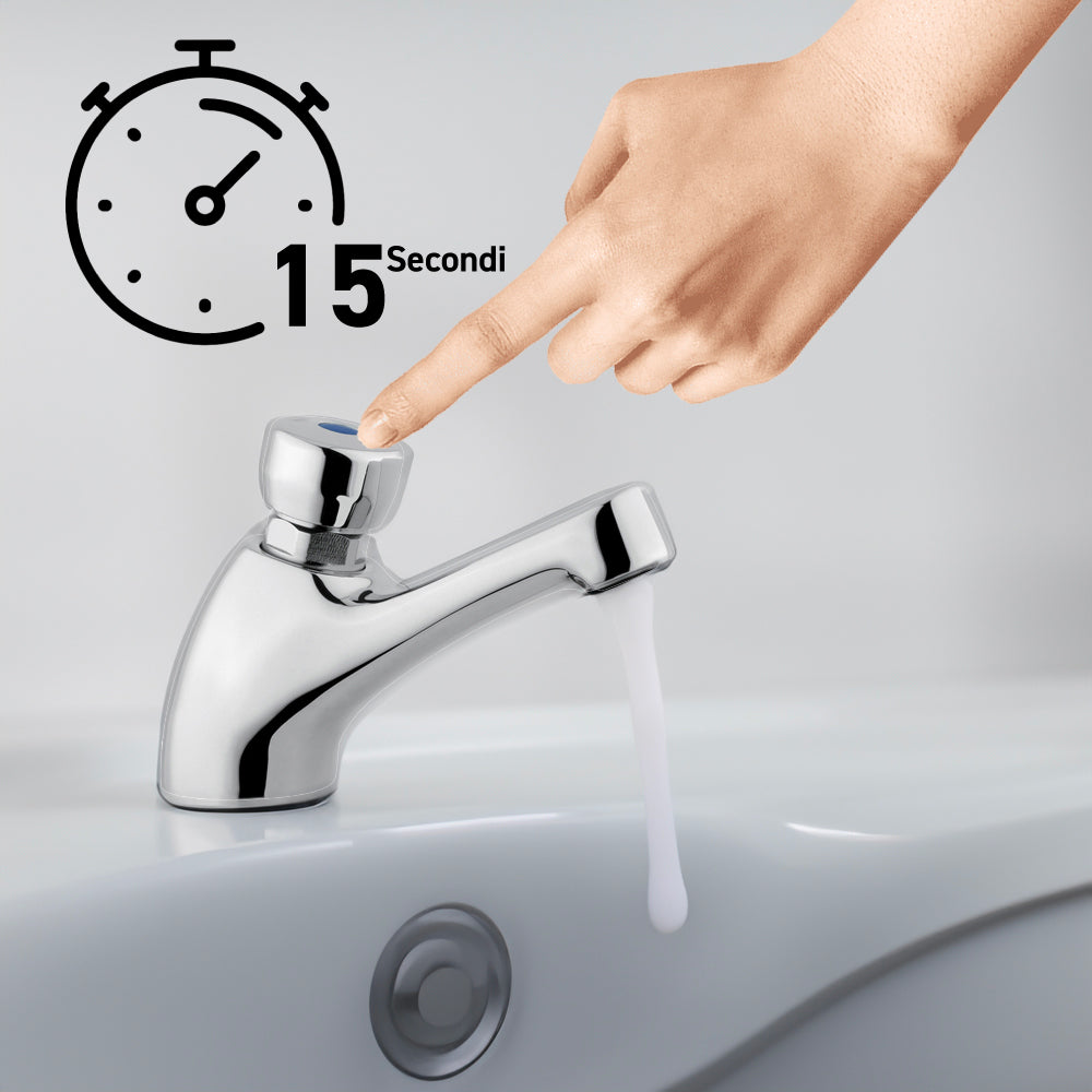 Rubinetto temporizzato cromo con collo cigno