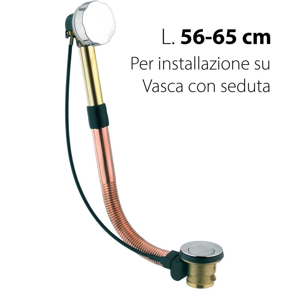 Colonna di scarico per vasca in ottone regolabile 56-65 cm con tappo