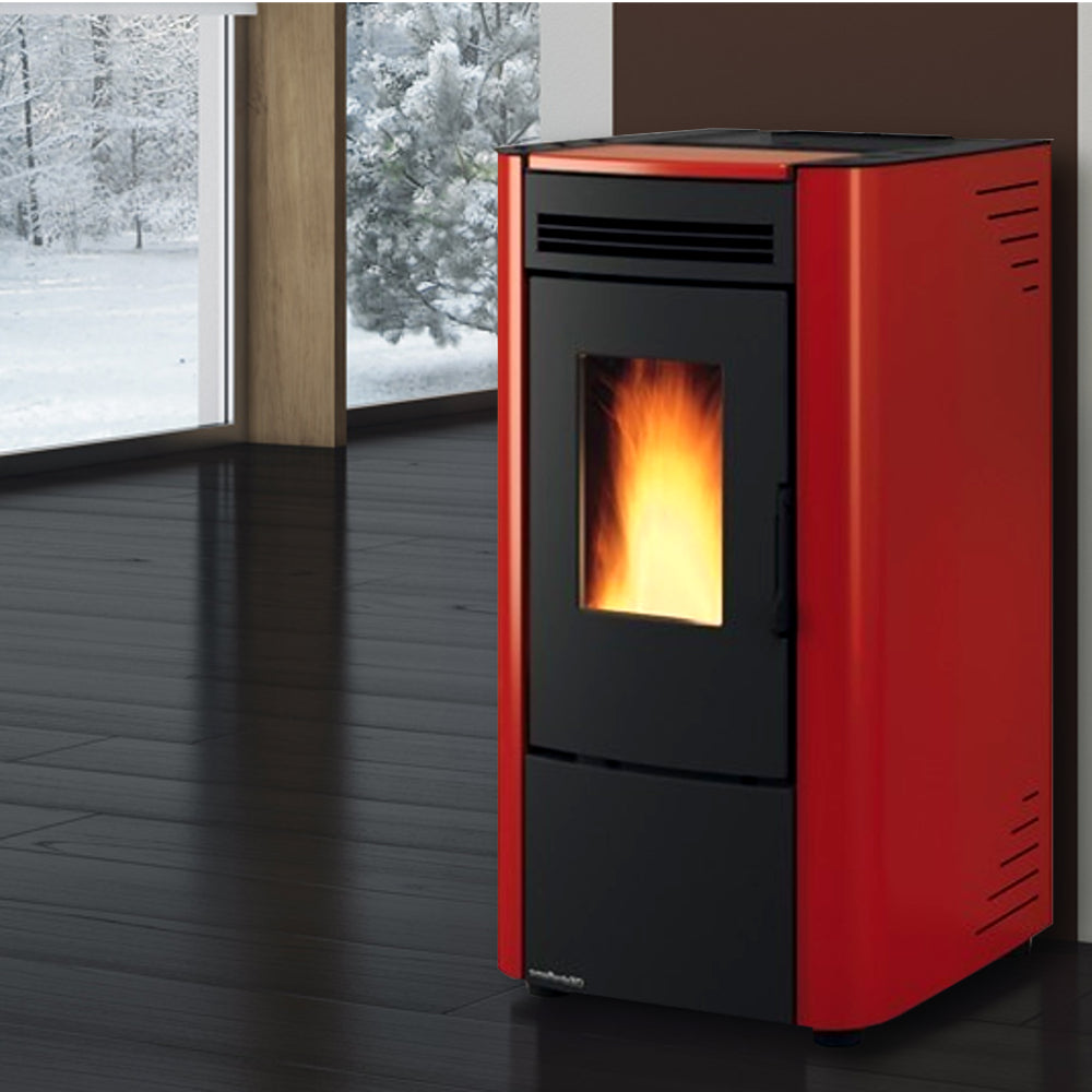 Stufa a pellet ventilata con rivestimento in acciaio verniciato Ketty Evo 6 Bordeaux Nordica Extraflame