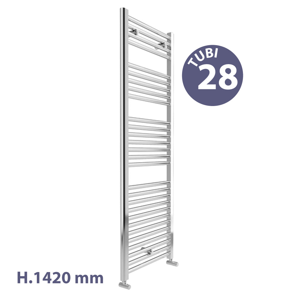 Termoarredo radiatore cromato diritto H142x45x40 cm con valvola di sfiato e attacchi