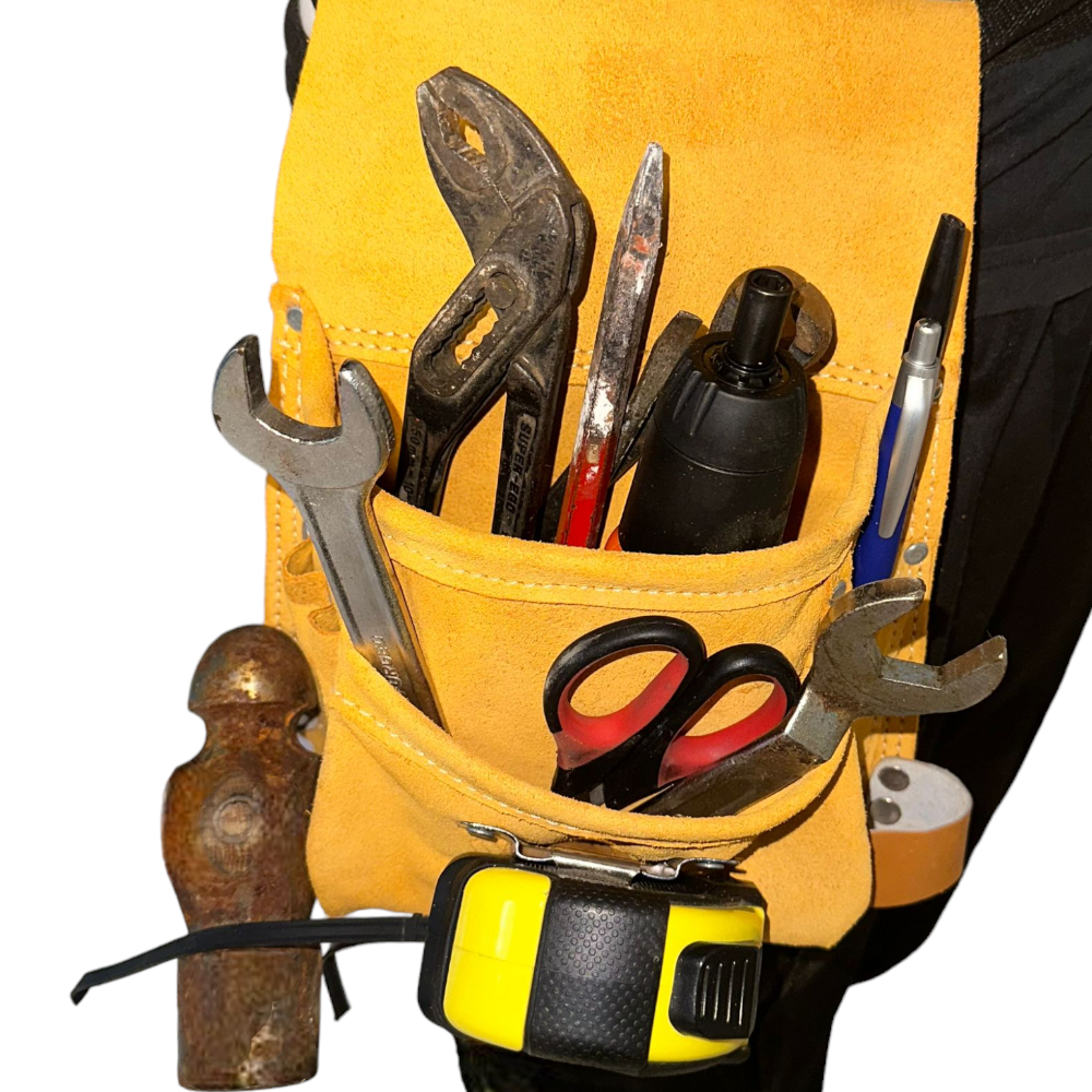 Borsa porta utensili da carpentiere in pelle con portamartello Brixo