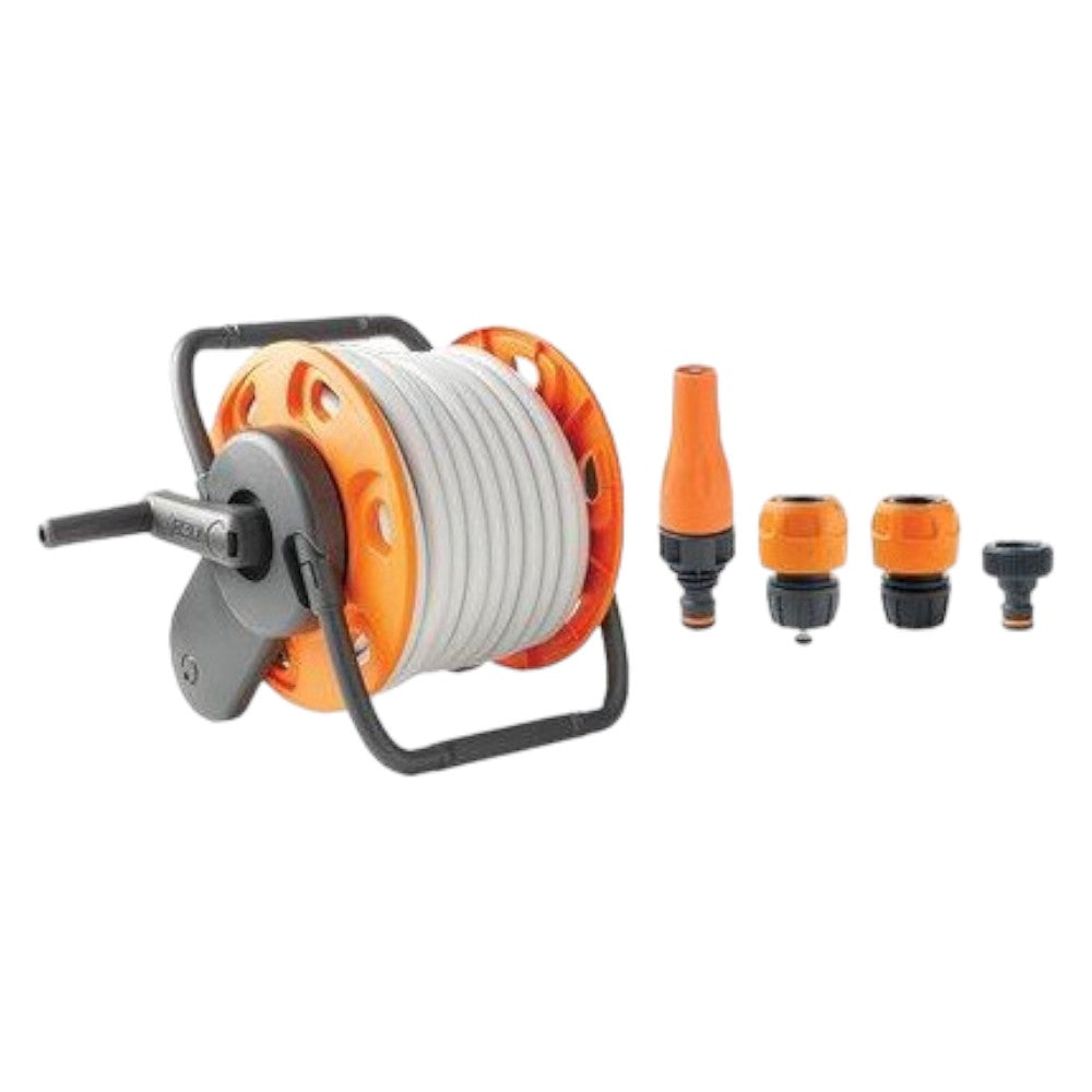 Avvolgitubo da giardino in metallo completo di tubo 15 mt baby plus