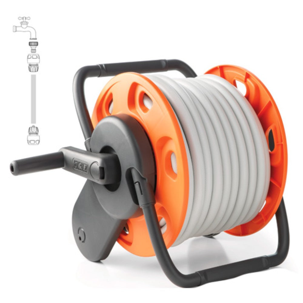 Avvolgitubo da giardino in metallo completo di tubo 15 mt baby plus