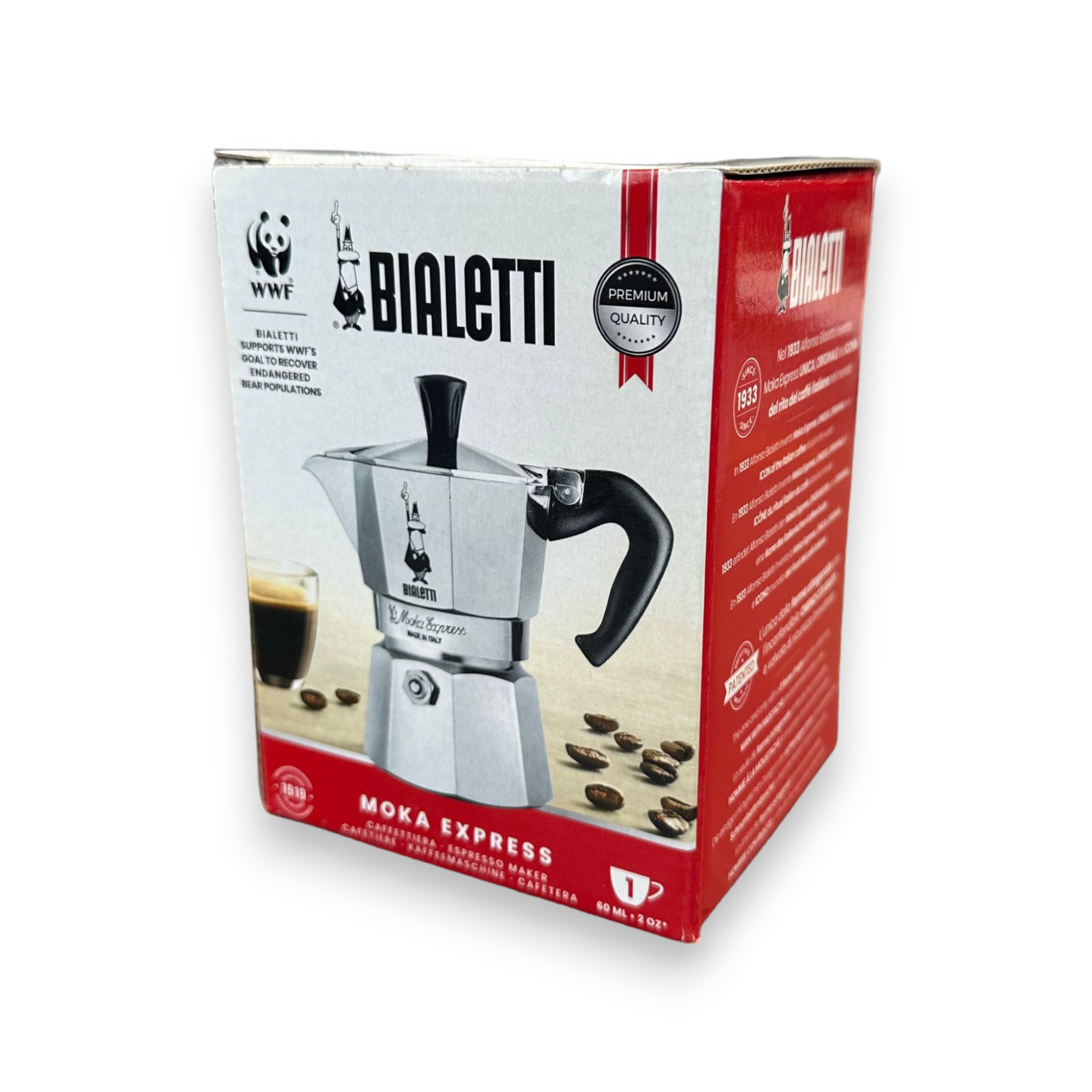 Caffettiera tradizionale moka 1 tazza in alluminio con manico in nylon Express restyling Bialetti