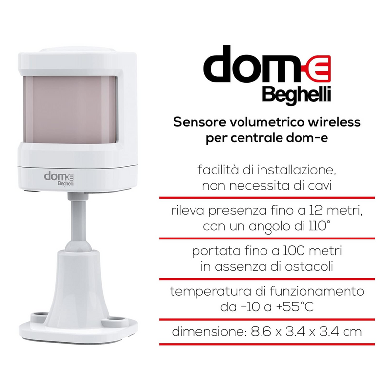 Sensore di movimento volumetrico per interni ed esterni per allarme portata fino a 100 mt DOM-E Beghelli