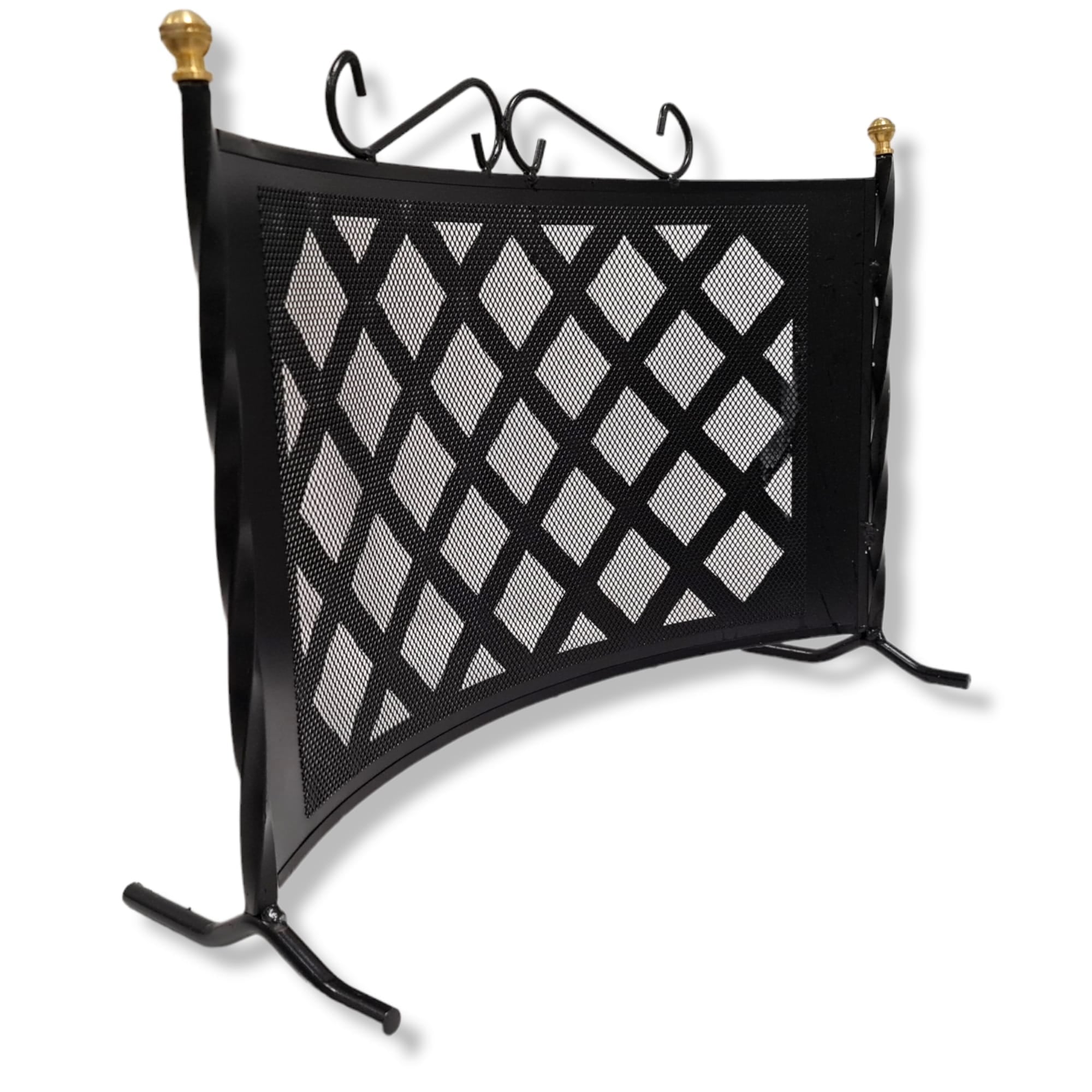 Parascintille fisso curvo in ferro battuto verniciato di grandi dimensioni protezione camino 70x55 cm resistenti e eleganti