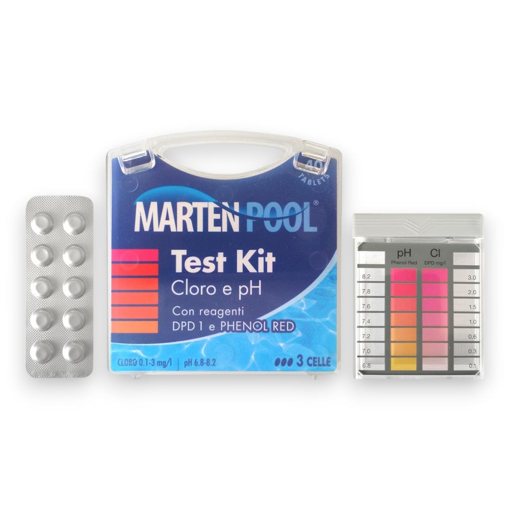 Kit test per piscine cloro e ph con reagenti e pastiglie 40 pastiglie