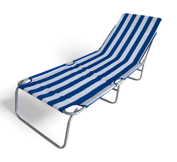 Lettino prendisole da spiaggia pieghevole e reclinabile bianco blu Taormina Stripes