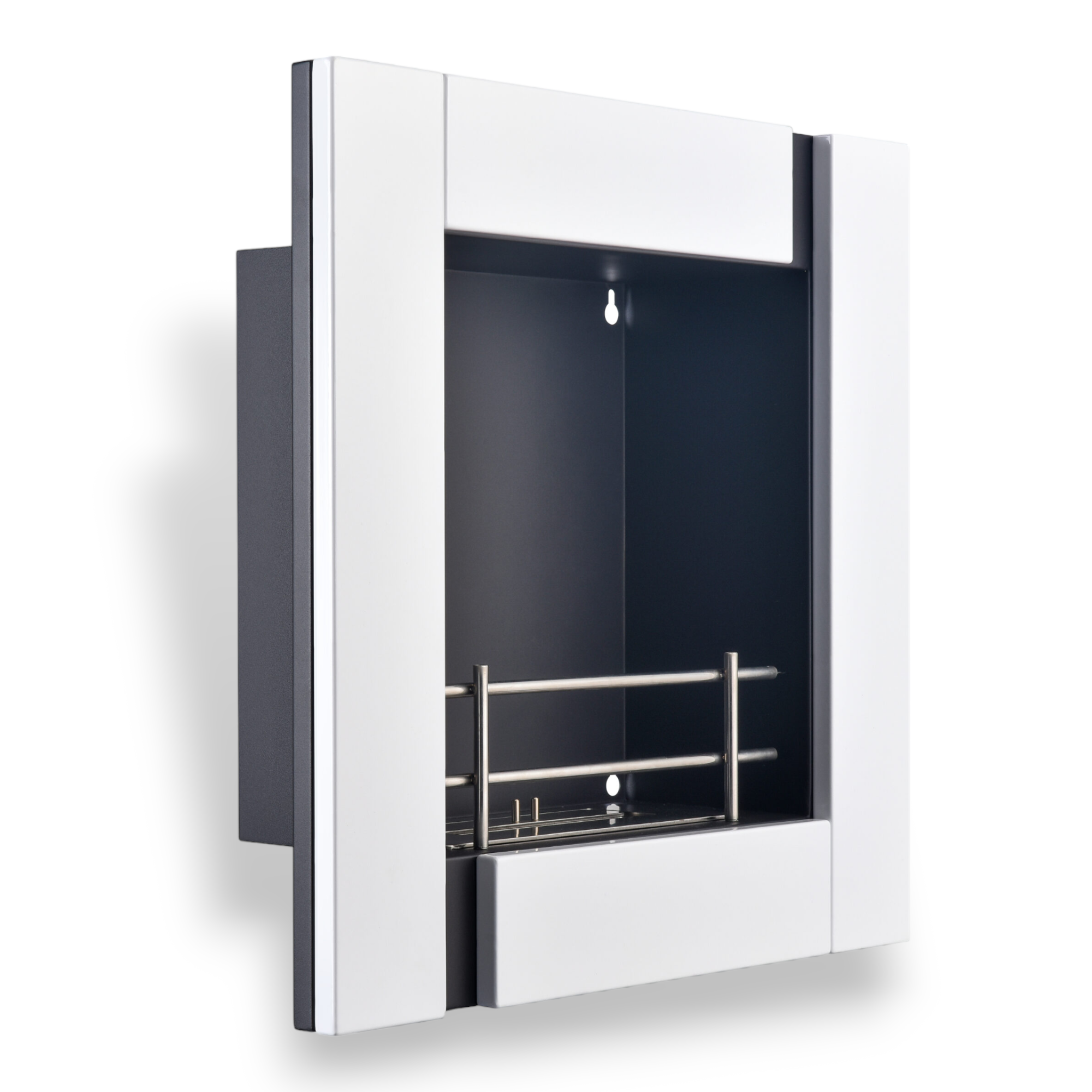 Camino a bioetanolo 1,70 kw a sospensione da appendere con struttura in legno bianco Favignana