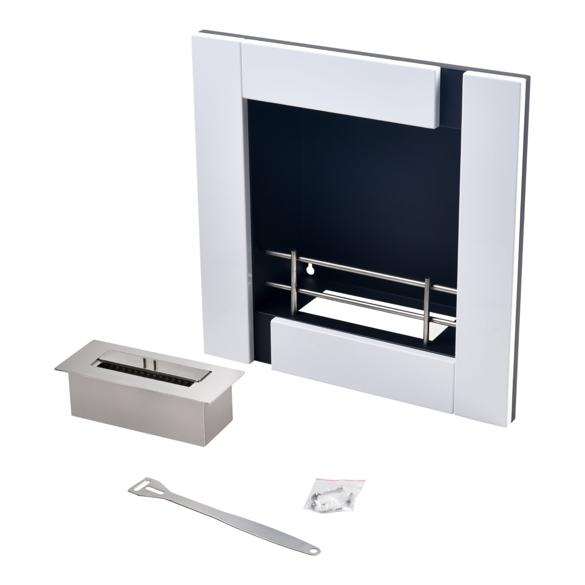 Camino a bioetanolo 1,70 kw a sospensione da appendere con struttura in legno bianco Favignana