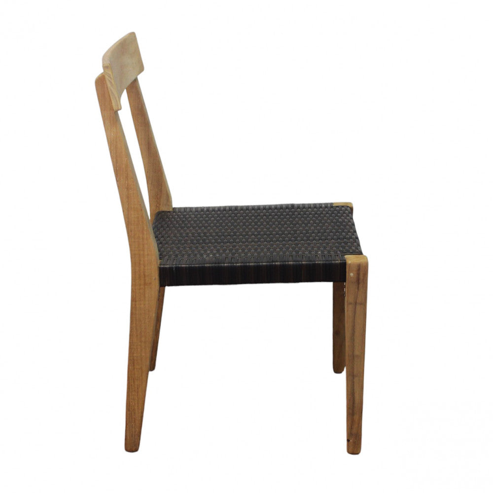 Sedia Impilabile in legno teak rivestita in corda nero e marrone 55x55xH88 cm Delik