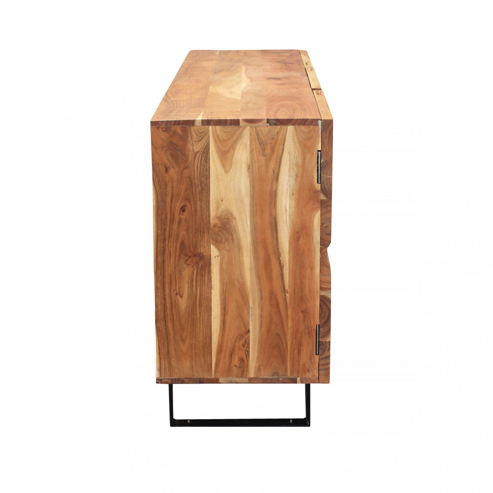 Credenza da ingresso casa in legno lavorato di acacia con 3 ante e piedi in metallo Kinde