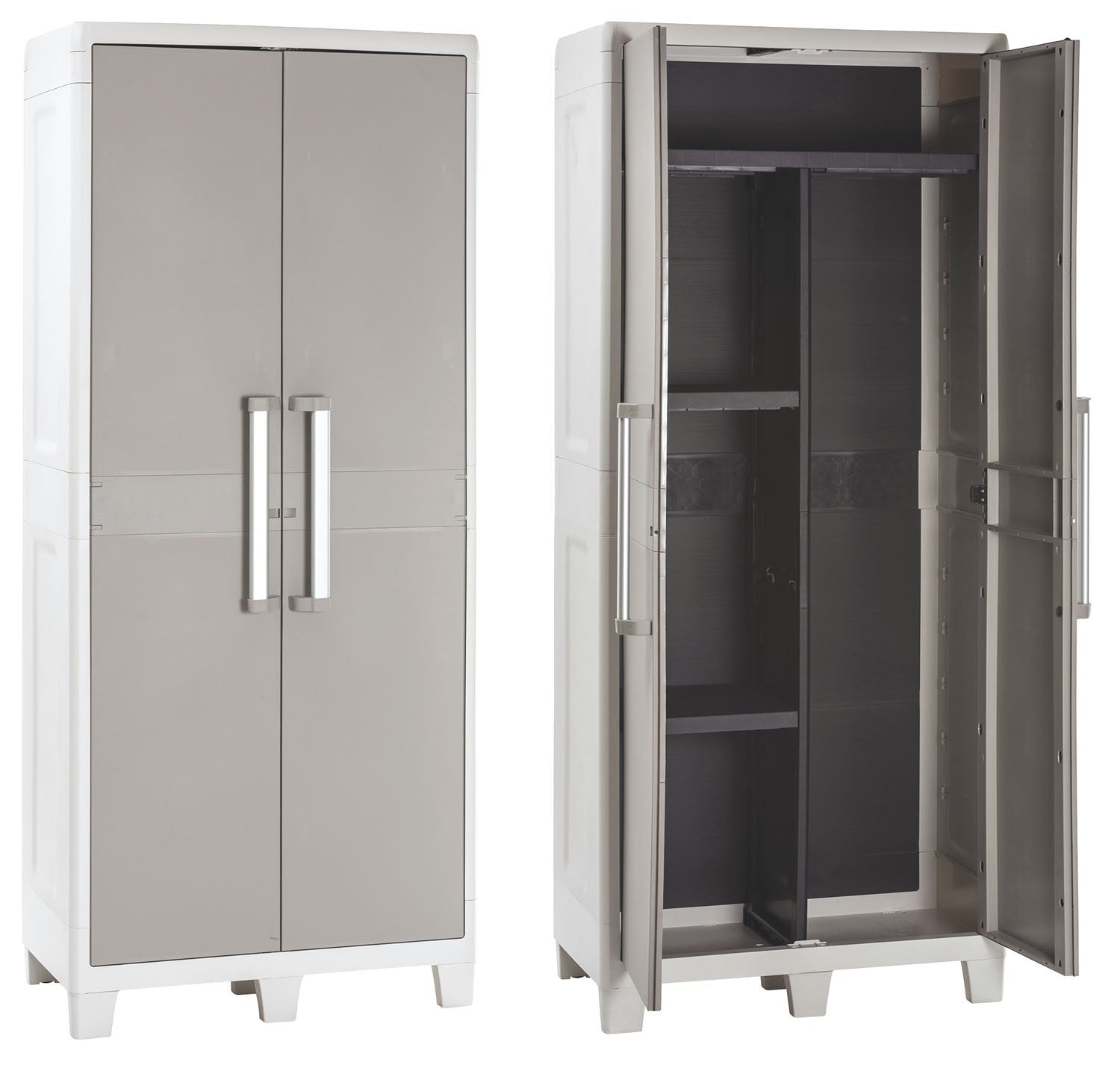 Armadio portascope in resina con 2 ripiani laterali e 2 ante effetto metallo Urban XL Toomax