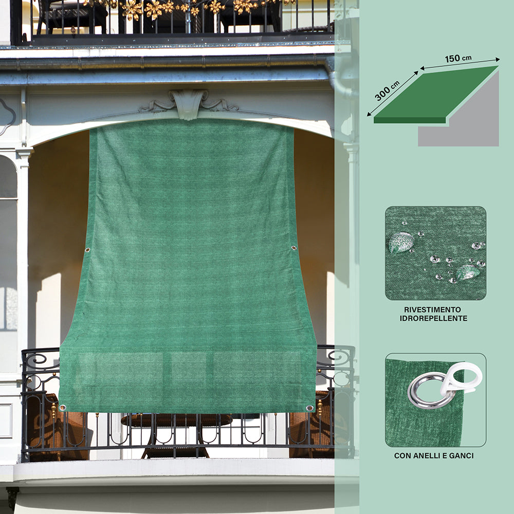 Tenda ombreggiante da sole a caduta per balcone 150x300 cm in cotone e poliestere idro repellente Persival