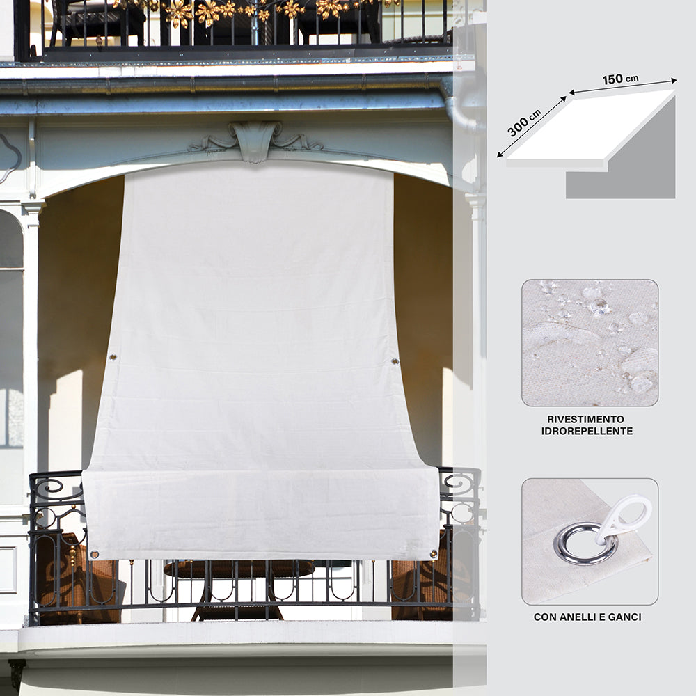 Tenda ombreggiante da sole a caduta per balcone 150x300 cm in cotone e poliestere idro repellente Persival