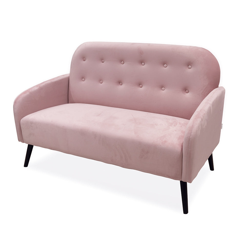 Divano 3 posti rosa cipria in tessuto effetto velluto gambe in legno design vintage Sibilla