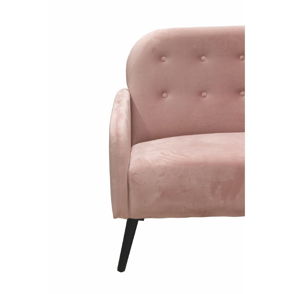 Divano 3 posti rosa cipria in tessuto effetto velluto gambe in legno design vintage Sibilla