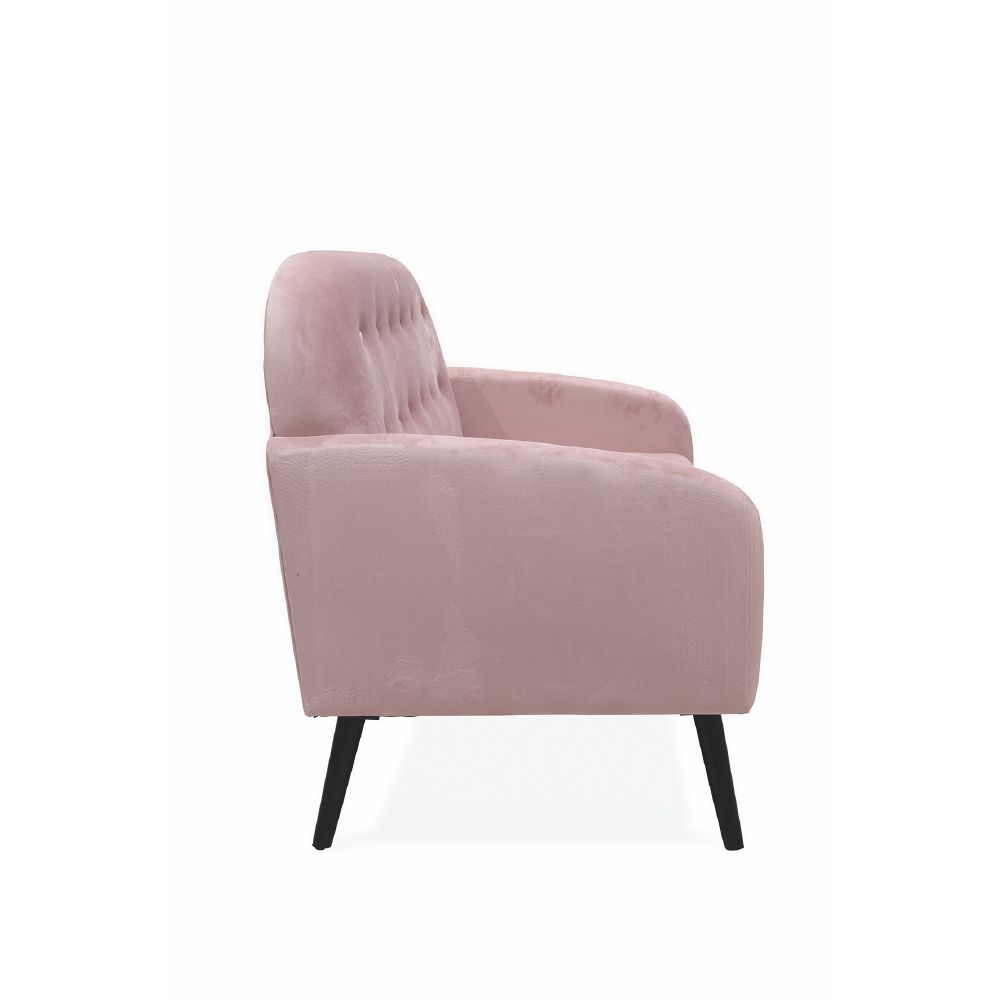 Divano 3 posti rosa cipria in tessuto effetto velluto gambe in legno design vintage Sibilla