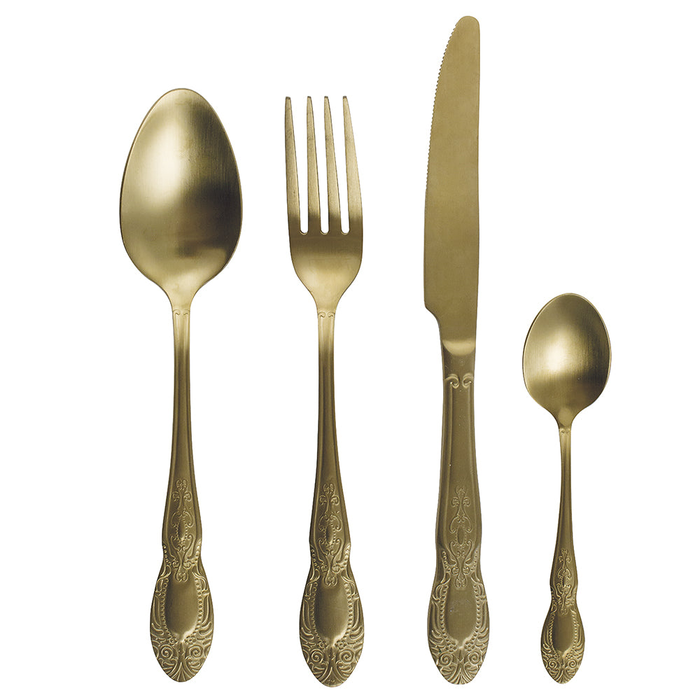 Set 24 posate in acciaio satinato oro impugnatura stile barocco Wonderland