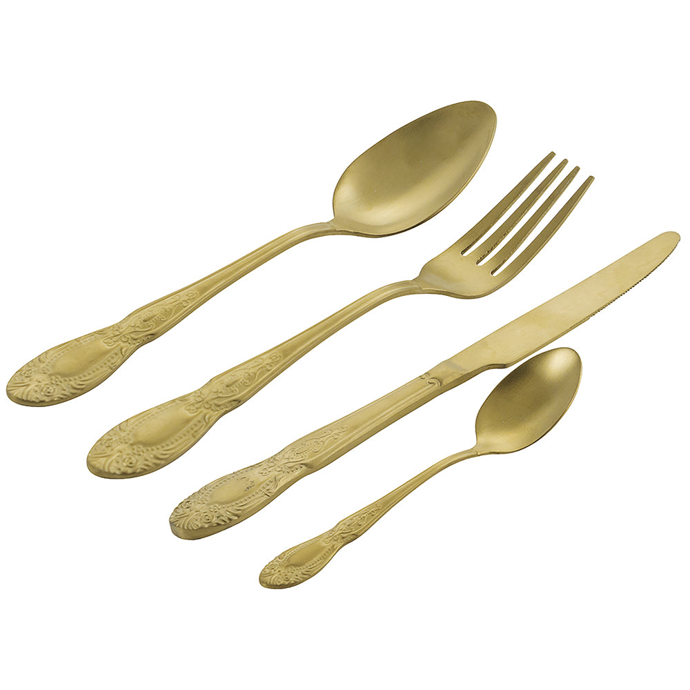 Set 24 posate in acciaio satinato oro impugnatura stile barocco Wonderland