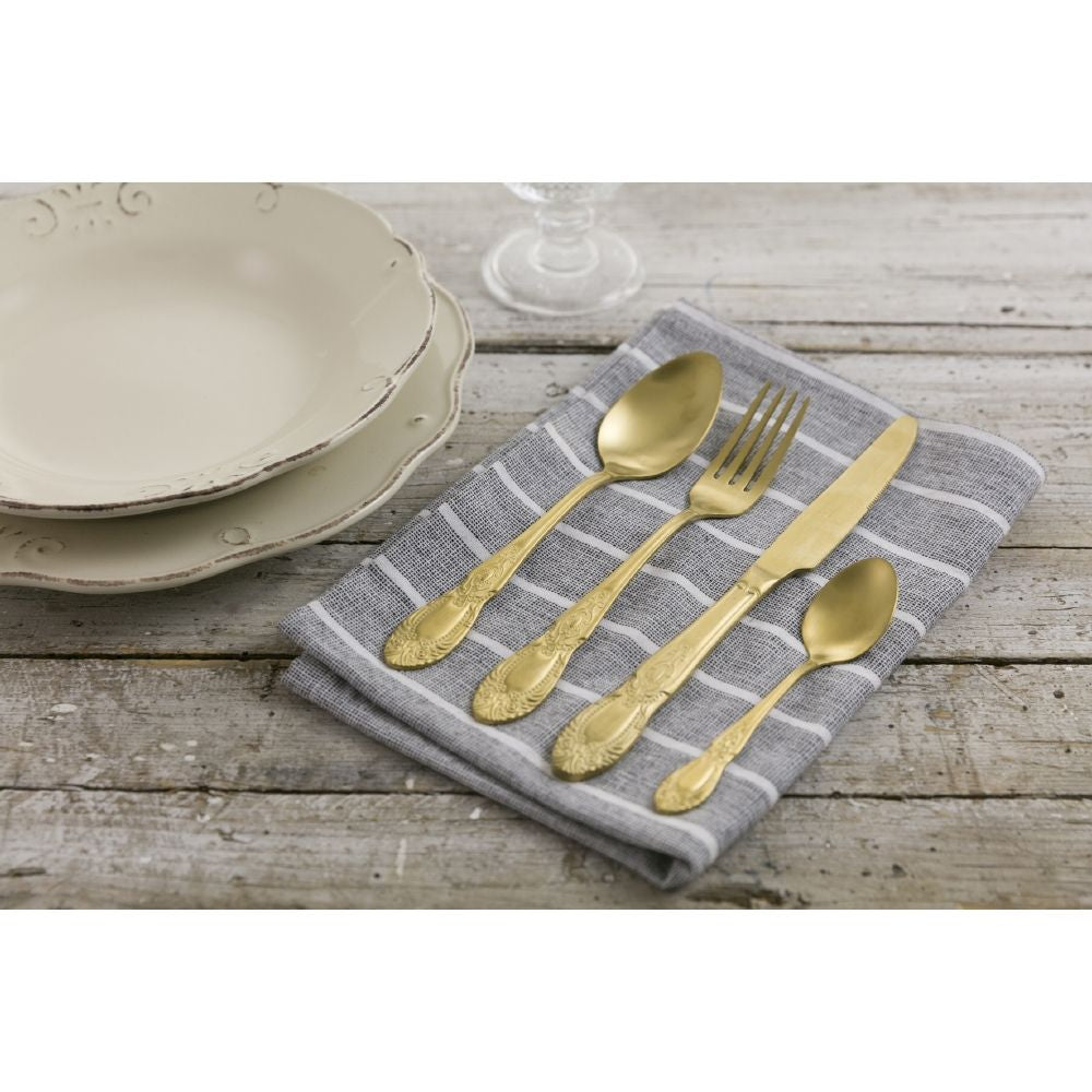 Set 24 posate in acciaio satinato oro impugnatura stile barocco Wonderland