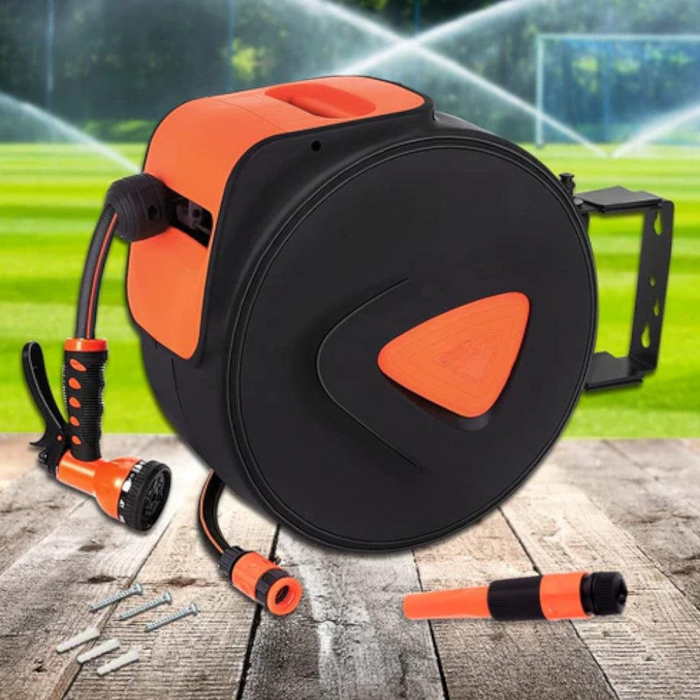 Avvolgitubo automatico da giardino completo di tubo 20 mt