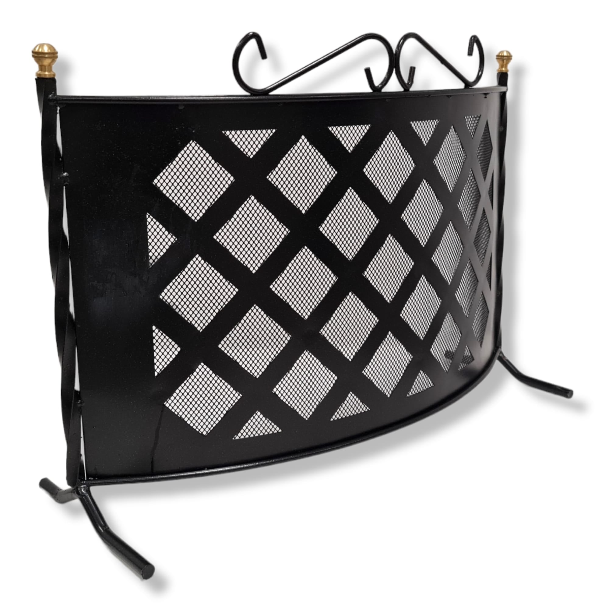 Parascintille fisso curvo in ferro battuto verniciato di grandi dimensioni protezione camino 70x55 cm resistenti e eleganti