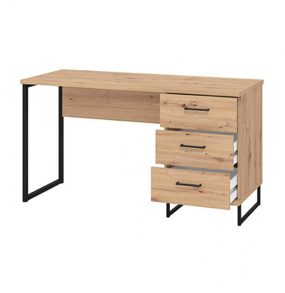 Scrivania porta PC 140x60 cm in legno e metallo con 3 cassetti Iron Desk