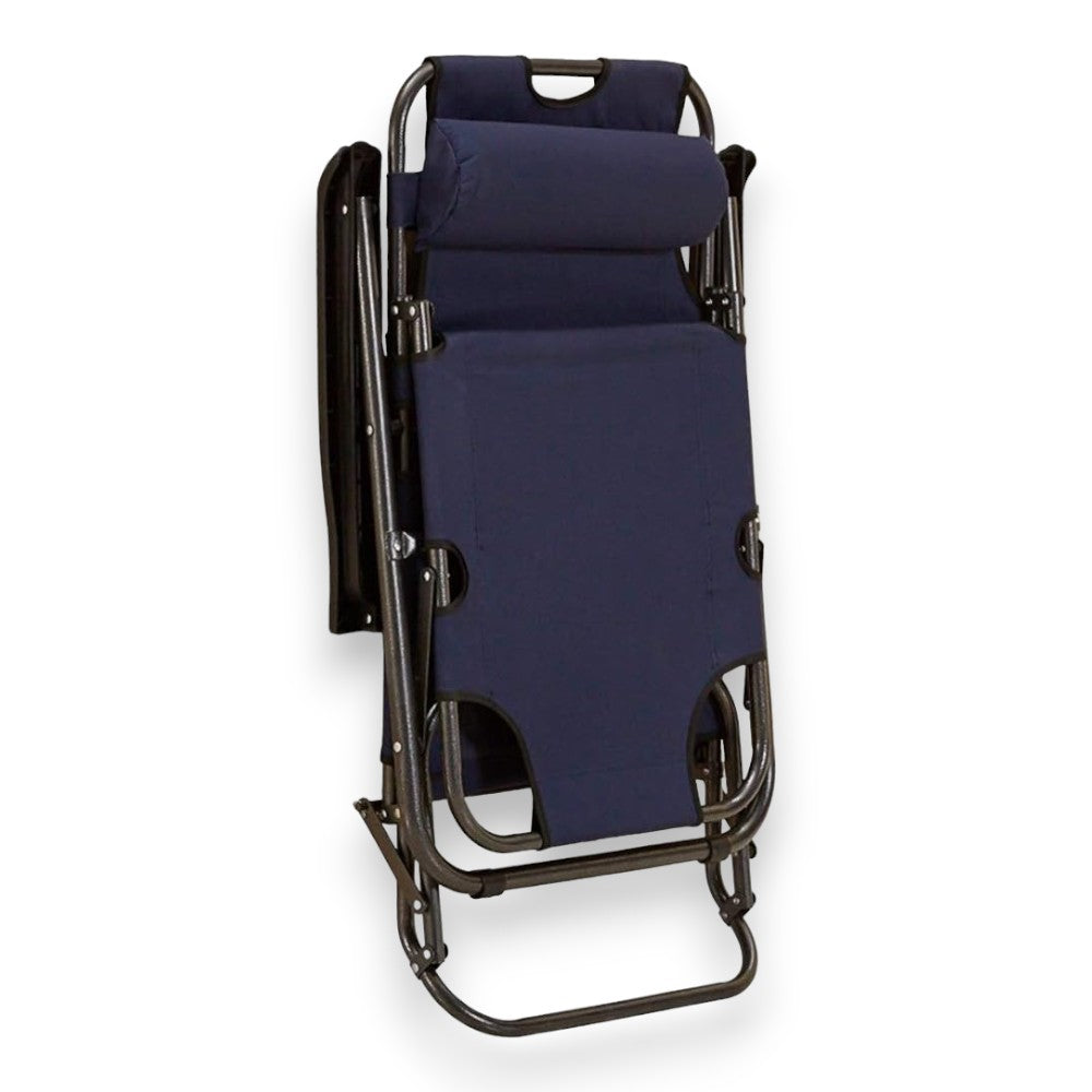 Sdraio per esterno e mare richiudibile con braccioli e cuscino struttura in acciaio e tessuto in oxford