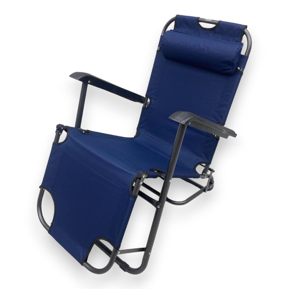 Sdraio per esterno e mare richiudibile con braccioli e cuscino struttura in acciaio e tessuto in oxford